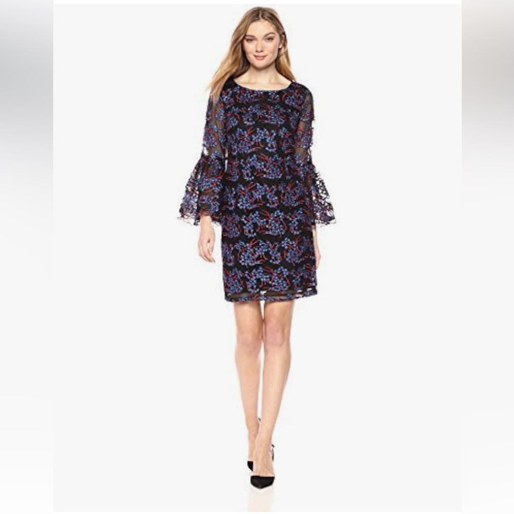 Nicole miller bell sleeve tulle sheath cocktail dress. Worn‎ once
